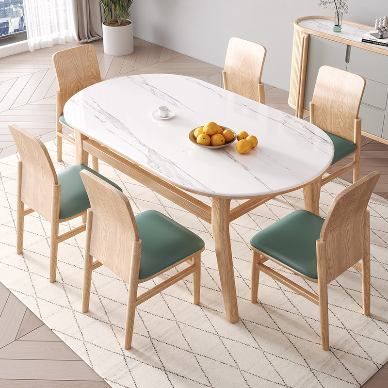 白蜡木全实木餐桌椅组合意式极简北欧现代简约家用客厅带岩板餐桌
