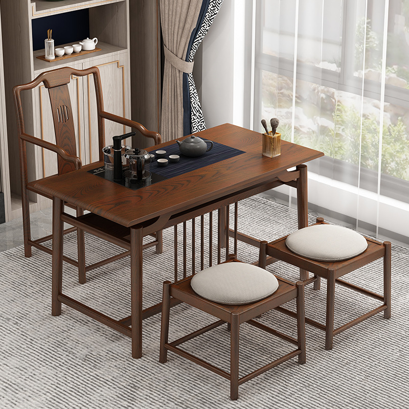 新中式白蜡木实木茶台家用办公现代简约实木茶桌客厅全套泡茶桌子