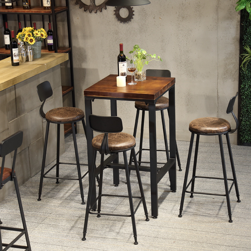 美式吧台桌椅组合 高脚实木小方桌酒吧桌家用咖啡厅奶茶店餐桌