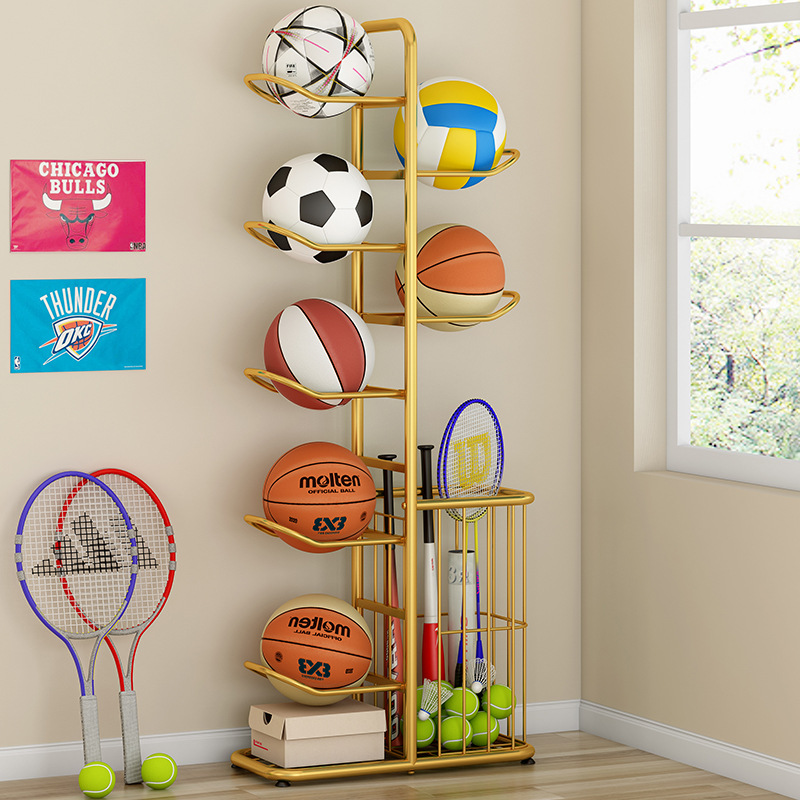 家用室内简易儿童足球排球羽毛球拍球类摆放置物架子篮球收纳架