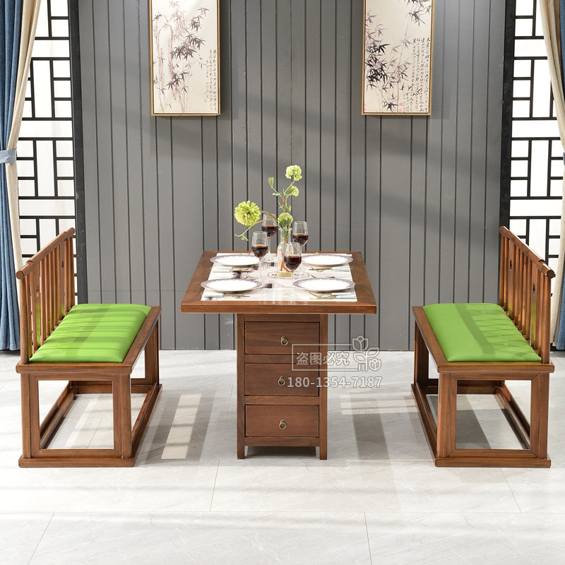 新中式国潮湘菜饭店卡座沙发 烤肉火锅店茶餐厅徽派古典桌椅组合