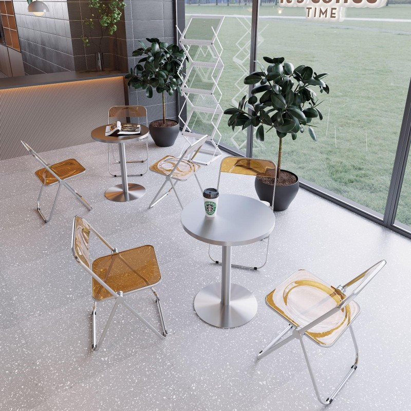 网红ins奶茶西餐厅桌椅组合工业风咖啡厅不锈钢折叠透明亚克力