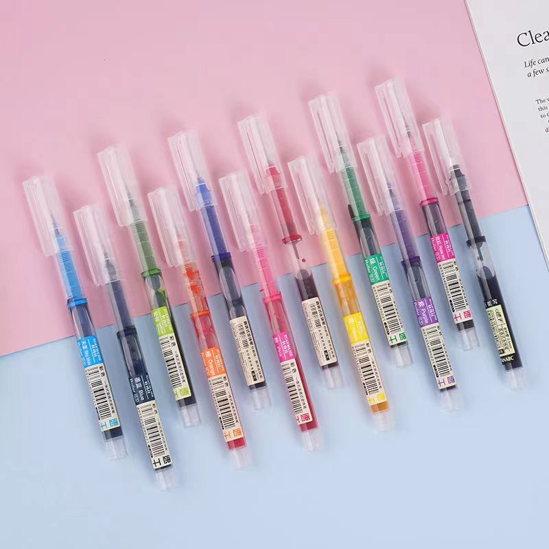 12色彩色直液式走珠笔速干中性笔高颜值手账笔记0.5mm大容量水笔