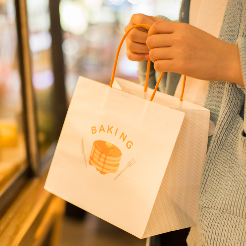 烘焙甜品打包袋批发牛皮纸袋蛋糕店烘焙面包外卖包装白色手 提袋