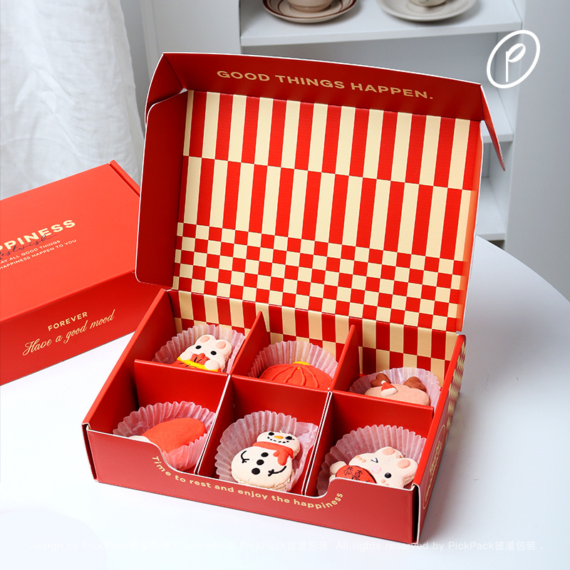 圣诞红色马卡龙包装盒司康玛德琳曲奇糖霜饼干常温烘焙点心盒