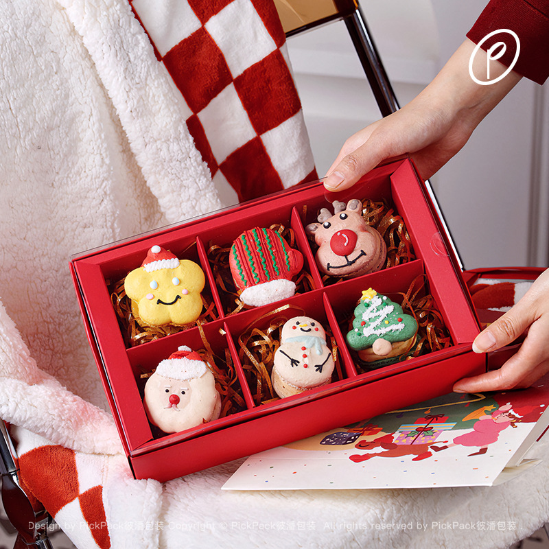 圣诞节红色透明马卡龙盒子糖霜饼干姜饼人糖果烘焙打包盒节 日礼盒