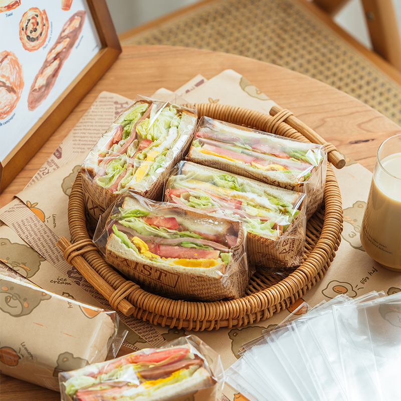 三明治包装纸袋家用自制吐司饭团汉堡淋膜纸可切透明塑料打包外带