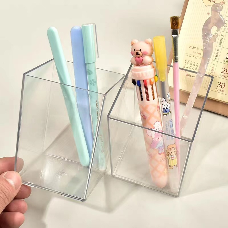 透明笔筒塑料亚克力方形文具收纳筒笔用品批发学生文化商务的创意