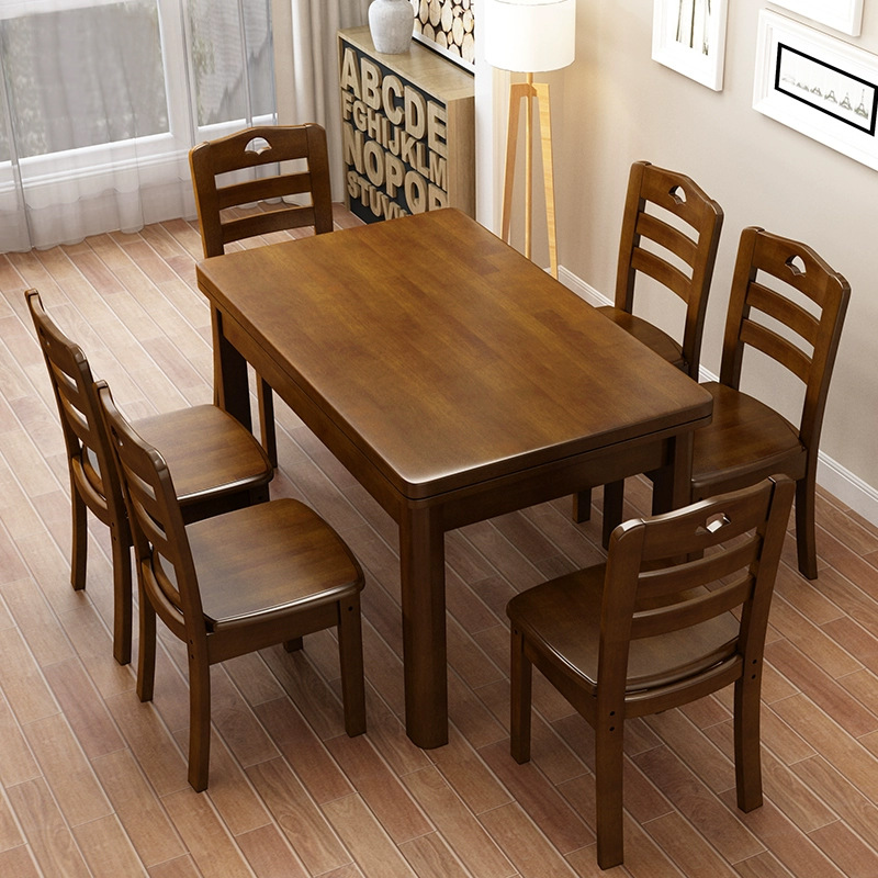 1米45长方形北欧简约风格橡木家用四人餐桌椅组合