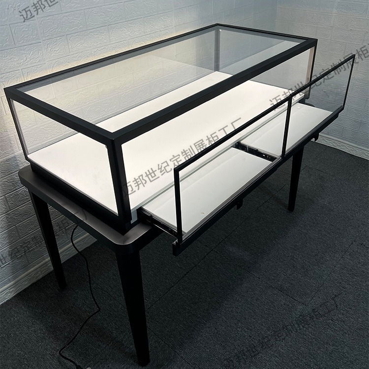 高端黑色展示柜 智能不锈钢抽拉变光指纹电子锁珠宝店展会展示柜