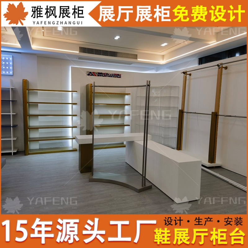 设计现代木质烤漆带灯鞋展厅展示柜 定制高端直播间运动鞋店展柜