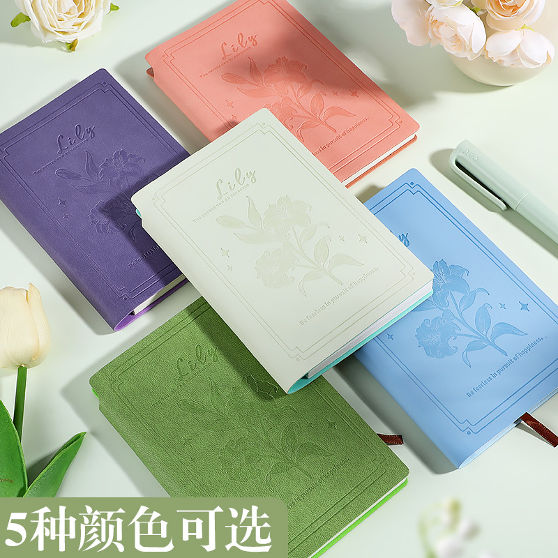 简约复古文艺A6带笔插印花压纹口袋本随身记笔记小记事本精致小本