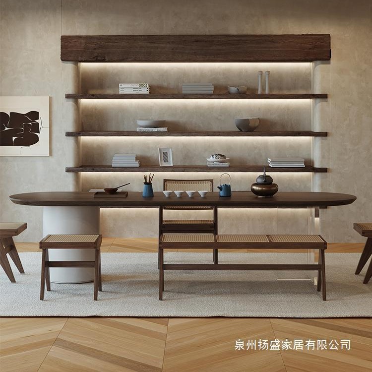侘寂风泡茶桌 实木办公室茶室禅意大板桌 新中式茶桌椅组合