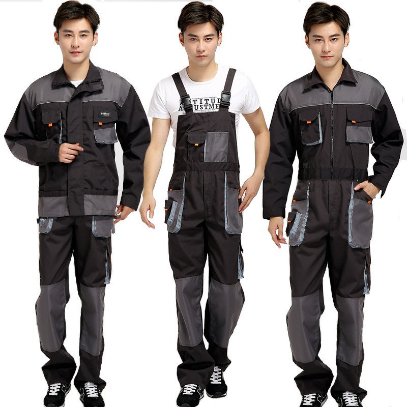 四季青年上班反光短袖黑灰色长袖 长袖工作服logo连体工作服套装