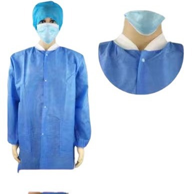 一次性SMS白大褂工作服无纺布实验服加厚隔离防尘服参观服针织领