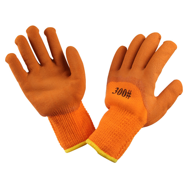 毛圈发泡手套加厚冬季保暖皱纹防滑耐磨工地防护劳保挂胶手套300#