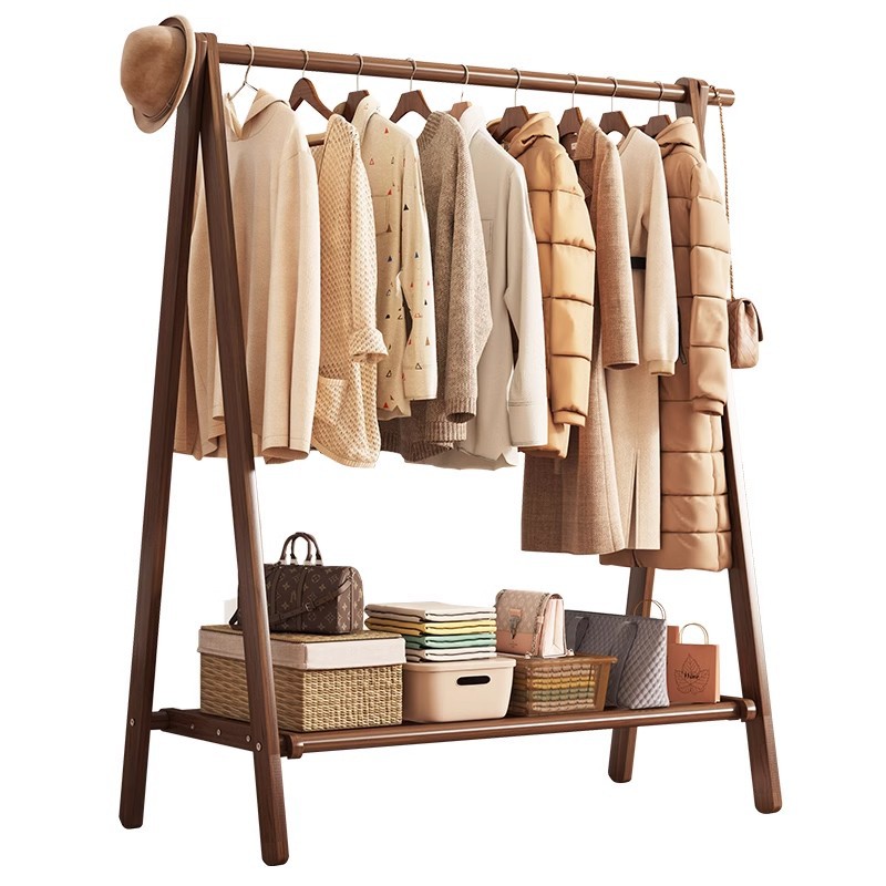 实木衣架落地挂衣架卧室衣帽架家用简易挂衣服架子室内榉木晾衣架