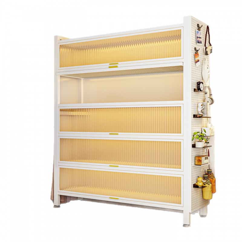 客厅多层落地储物柜子带门置物架家用钢制书柜收纳柜儿童防尘书架