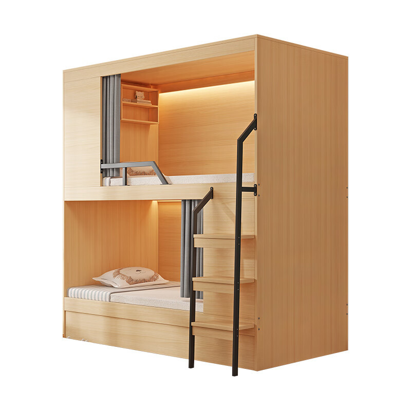 实木青旅上下铺床太空舱酒店高低床电竞酒店双层床同宽床公寓床