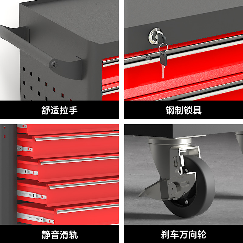 重型汽修工具车带背网可侧挂五金小推车加厚带轮工具箱移动工具柜