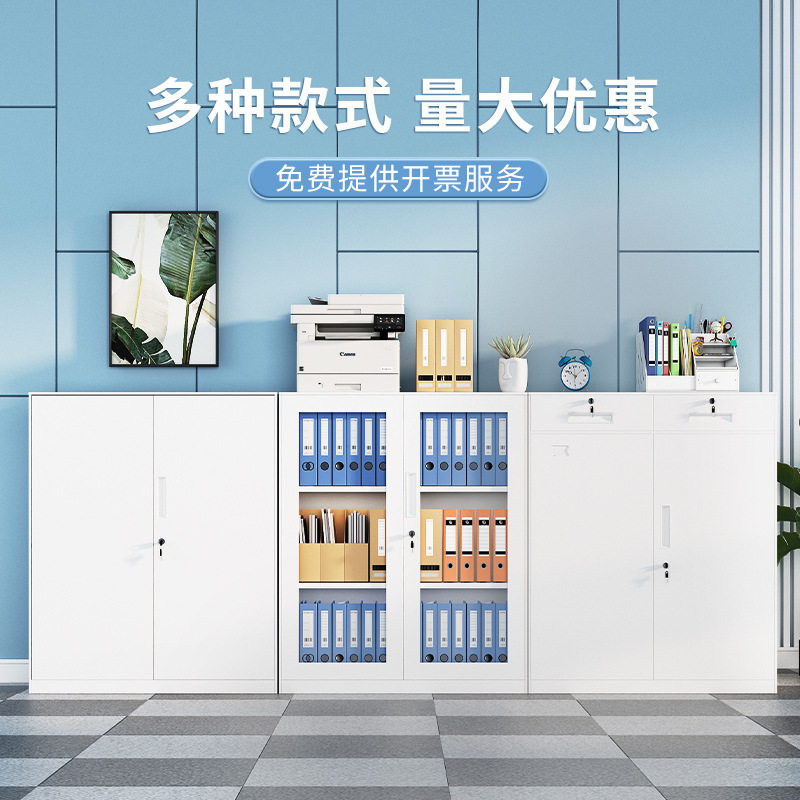 公室铁皮文件柜带锁矮柜落地档案收纳柜对开资料柜钢制储物柜子
