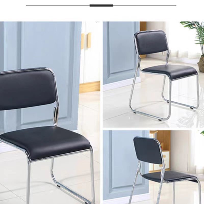 办公培训会议靠背皮椅可叠落洽谈椅钢脚网布职员餐椅宿舍家用