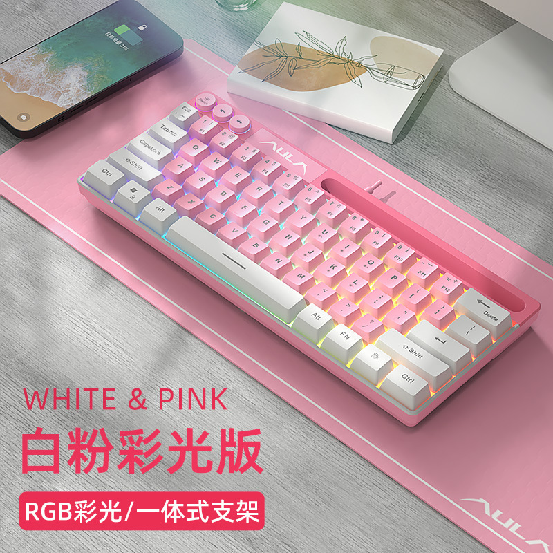 AULA狼蛛F3061迷你机械手感小键盘61键有线RGB台式笔记本平板便携