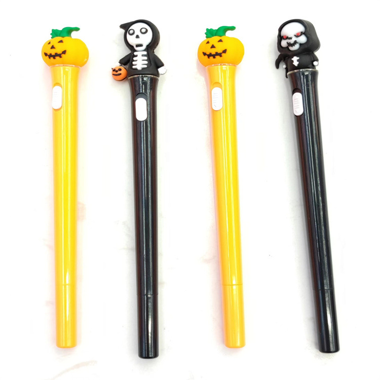 创意卡通带灯中性笔发光万圣节LED笔 可爱学习文具办公签字笔灯笔