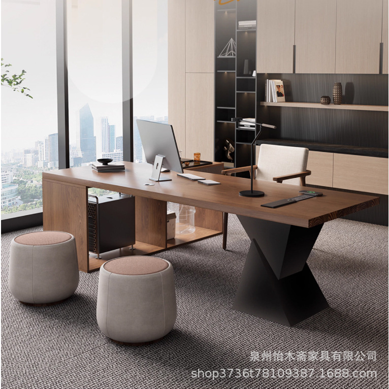 简约现代设计师大板办公桌工作室单人大班台泡茶一体电脑桌工作台