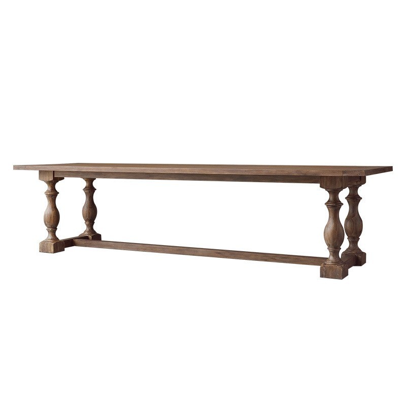 法式复古实木餐桌美式做旧西餐台中古会议桌摄影楼别墅罗马柱餐桌