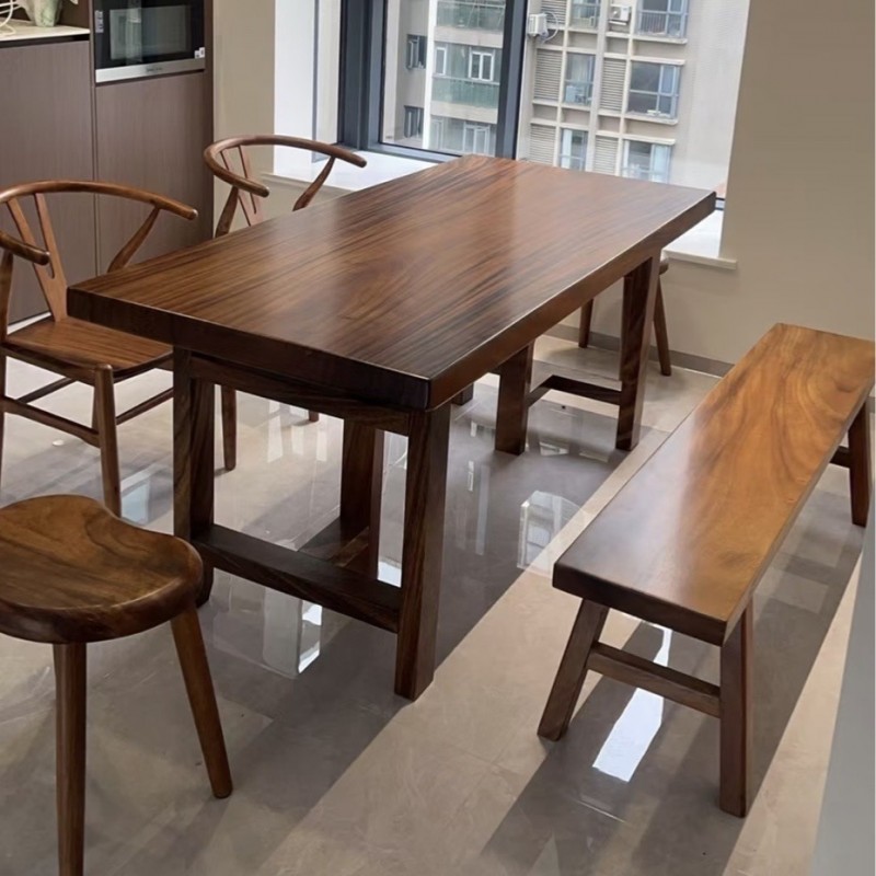 南美胡桃木大板茶桌客厅家用全实木茶几餐桌喝茶泡茶台办公会议桌