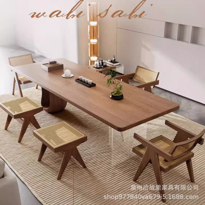 新中式创意设计师实木茶桌客厅民宿多人悬浮洽谈猫洞脚泡茶台桌子