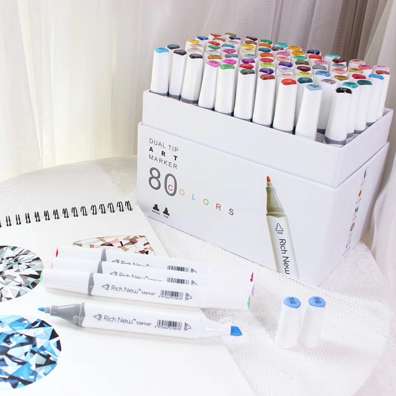 Rich New双头礼盒款绘画马克笔 双头酒精油性马克笔 80色马克笔套