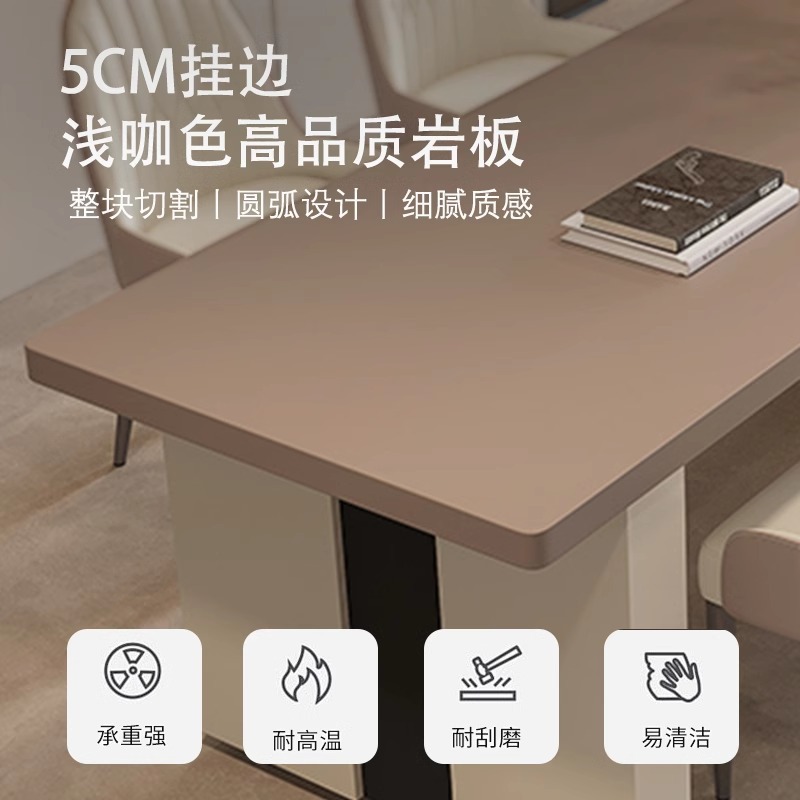 意式极简岛台餐桌一体可伸缩岩板家用大户型高端轻奢中岛台一体桌