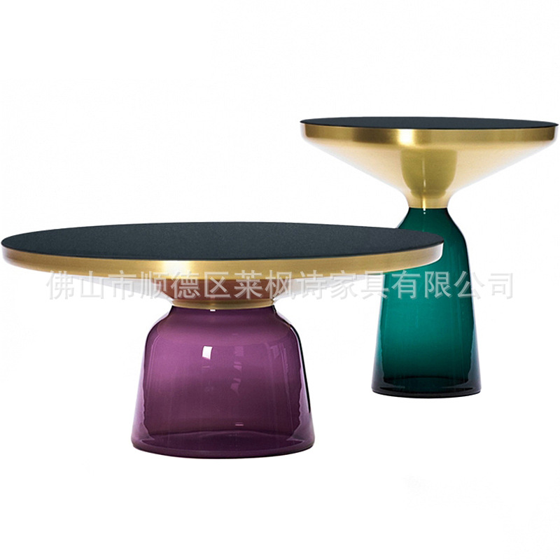 轻奢创意玻璃茶几彩色铃铛边几现代高级感艺术设计师圆桌小角几