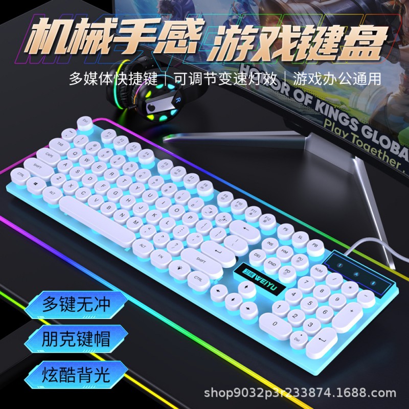 朋克键帽有线发光键盘鼠标套装机械手感笔记本台式游戏电竞批发