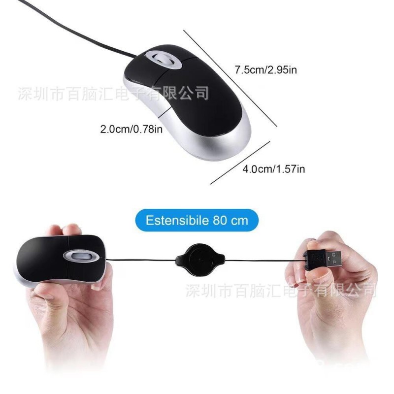 跨境有线儿童礼物小鼠标创意电脑外设笔记本usb伸缩线迷你现货批