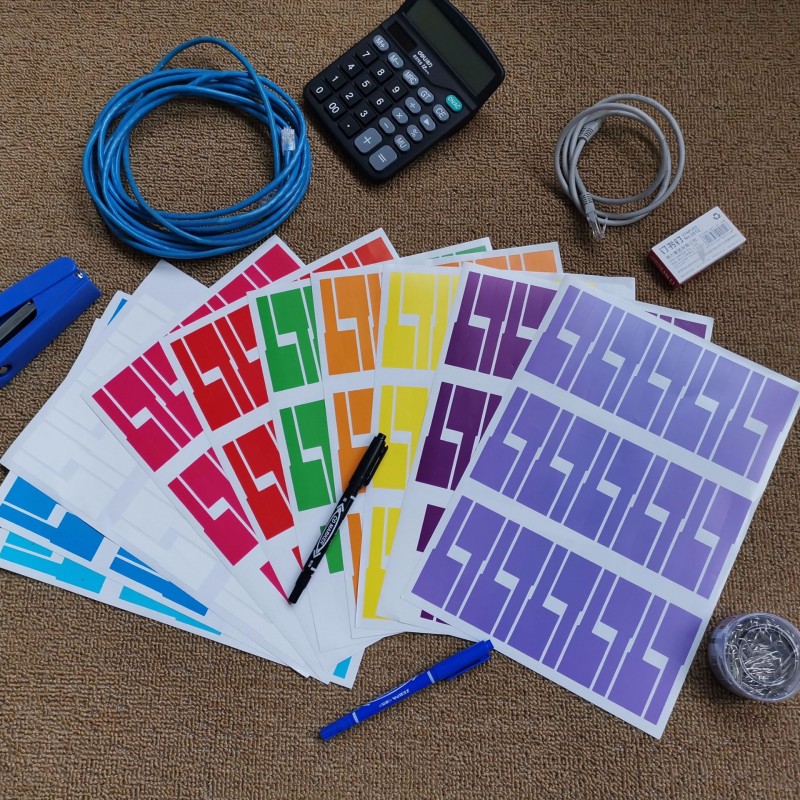 A4不干胶P型刀型线缆标 大尺寸多色网线电线线缆自粘线缆标签厂家