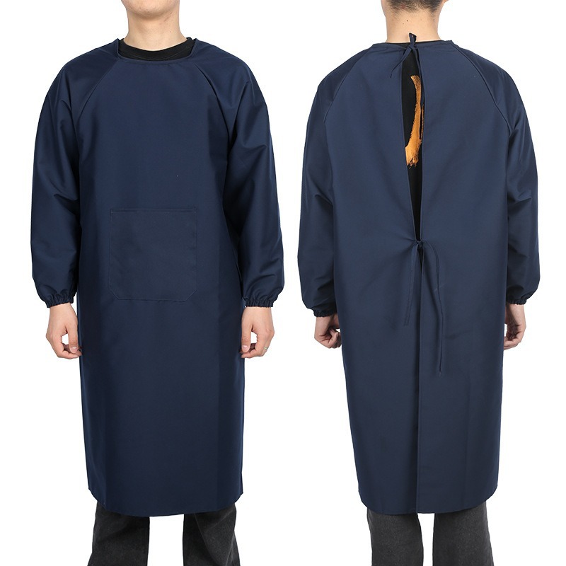长袖围裙定制logo防水防油耐脏家用厨房工作服加大加肥罩衣劳保服