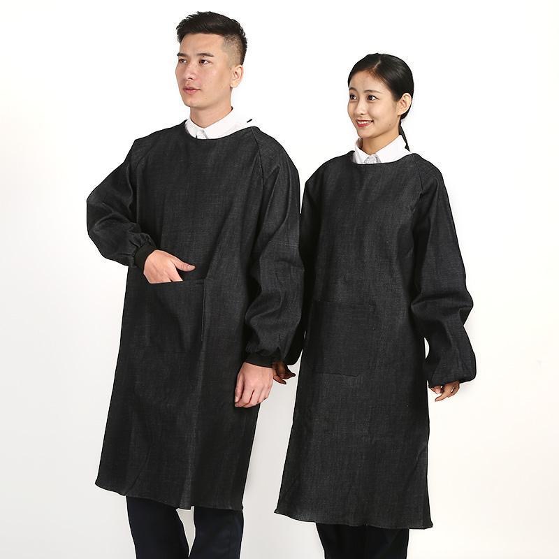 牛仔围裙牛仔反穿衣厨房车间工作服搬运修车防污长袖劳保大褂罩衣
