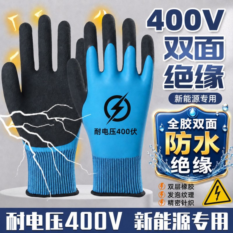 400V低压电工专业绝缘手套薄款透气皱纹防滑灵活绝缘防触电手套